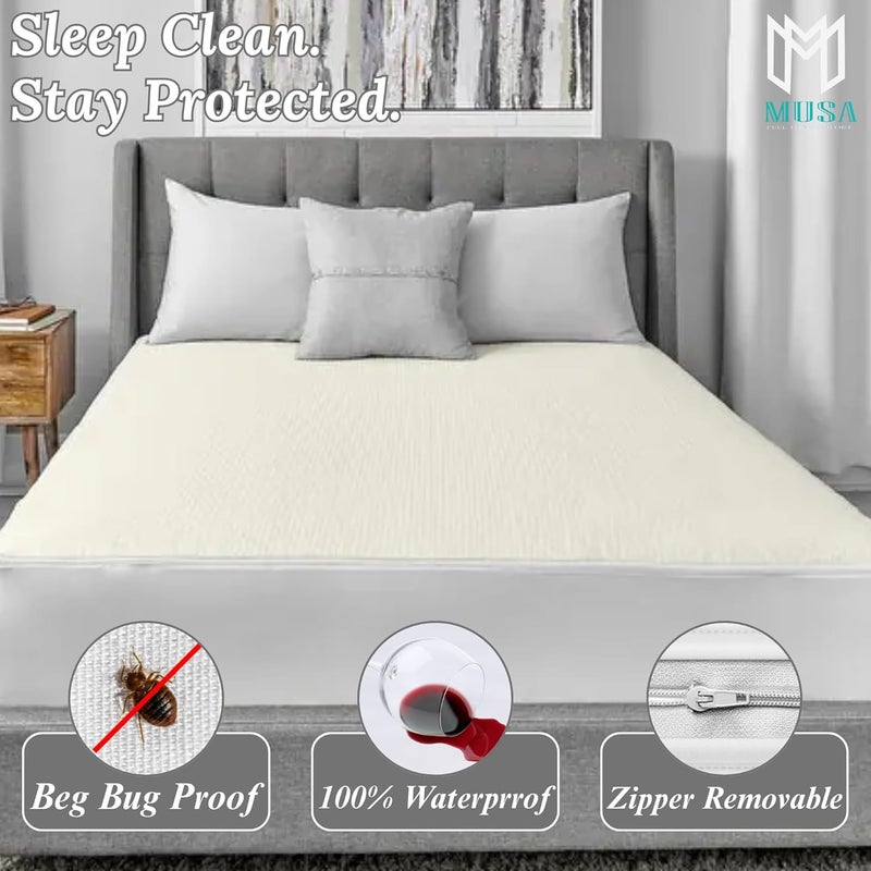 MUSA MUSA Premium Mattress Encasement - 100% Waterproof Bed Bug & Dust Mite Proof Protector (King, White) - Image 4