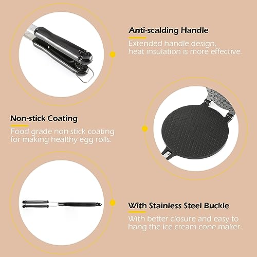 Dyna-Living Waffle Cone Maker Ice Cream Cone Maker 8.6 inches Household Waffle Bowl Maker Non-stick Egg Roll Maker for DIY Ice Cream Waffle Cone Desserts - Image 5