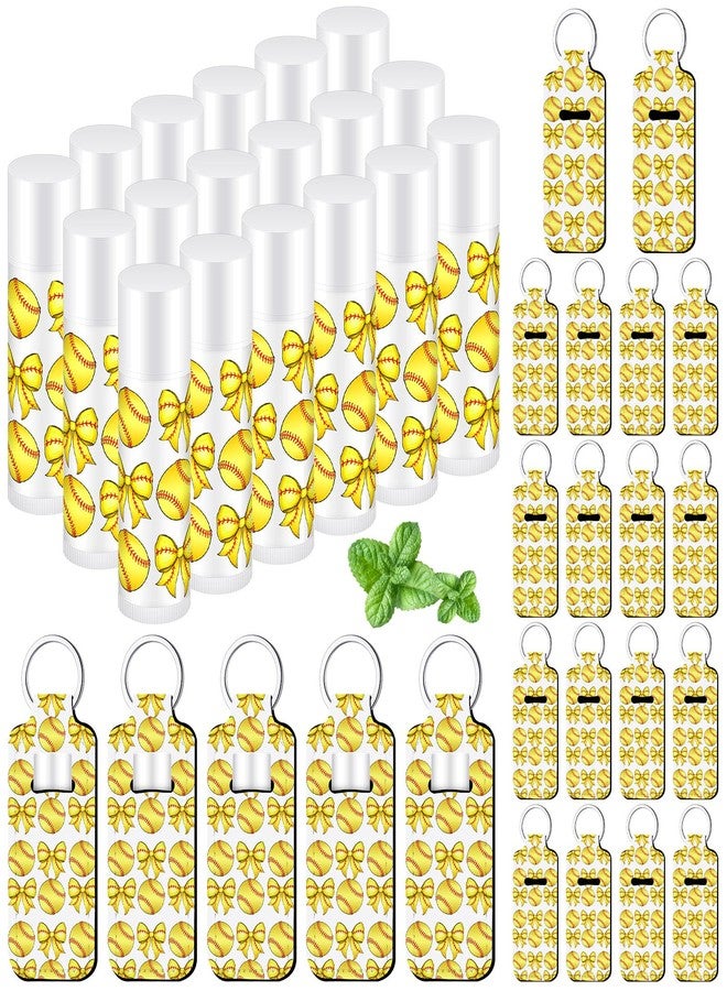 Swiffen 18 Sets Softball Bow Party Favors Lip Balm and Holder Keychain Bulk Softball Senior Night Party Supplies Goodie Bags Stuffers Sport Team Gifts Accessories for Sports Lovers Players Coach Guest - Image 1