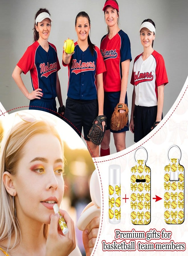 Swiffen 18 Sets Softball Bow Party Favors Lip Balm and Holder Keychain Bulk Softball Senior Night Party Supplies Goodie Bags Stuffers Sport Team Gifts Accessories for Sports Lovers Players Coach Guest - Image 5