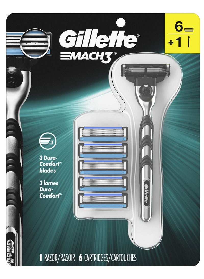Gillette - Mach3 Razor Pack 1 Handle 6 Cartridge Blade - Image 1