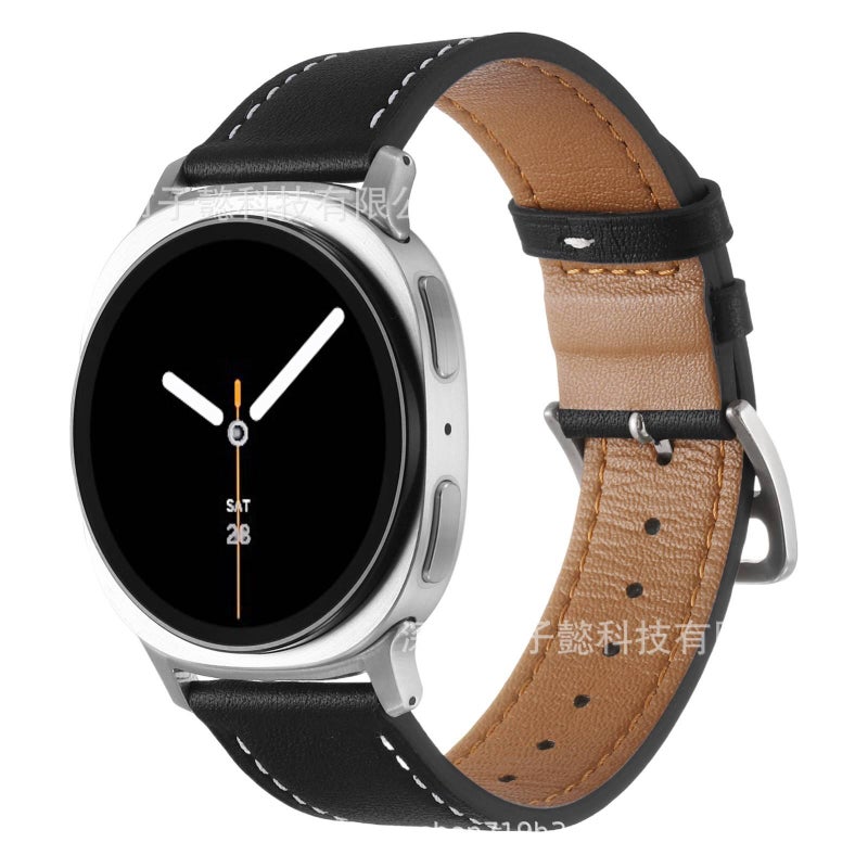 سوار ساعة ذكية سوار جلدي كلاسيكي متوافق مع Samsung Galaxy Watch 8 Classic بملاءمة قابلة للتعديل وحزام بديل باللون أسود قابل للتعديل - Image 1