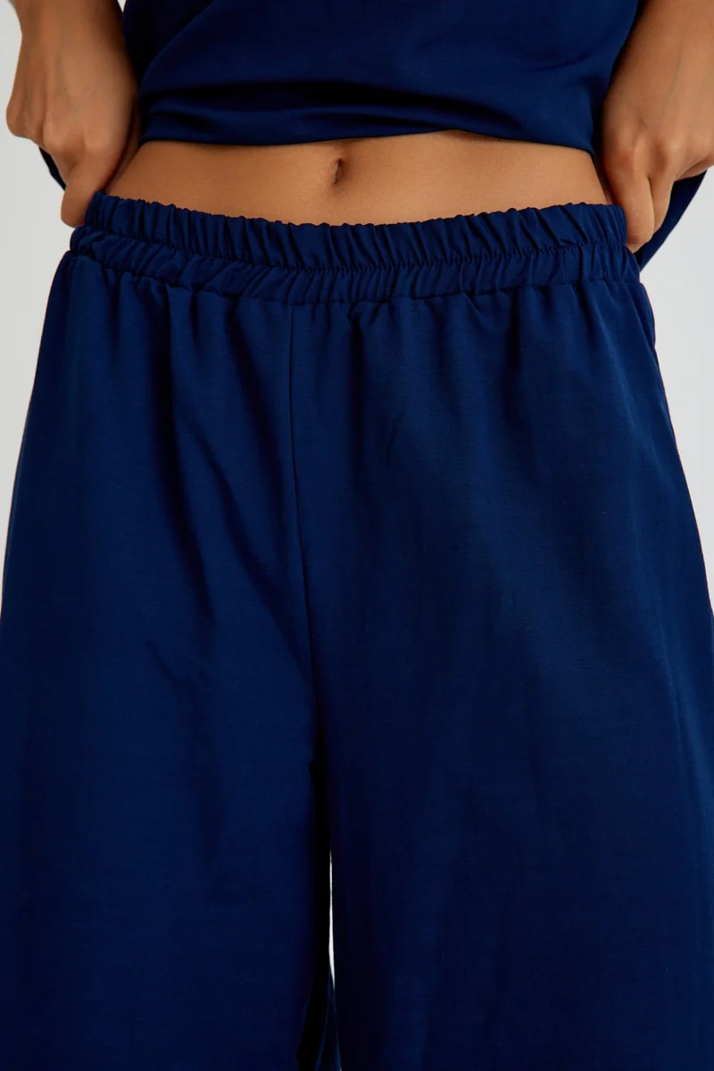 Barbora Linen Daily Comfortable Elastic Waist Women's Two Piece Set Bottom Top