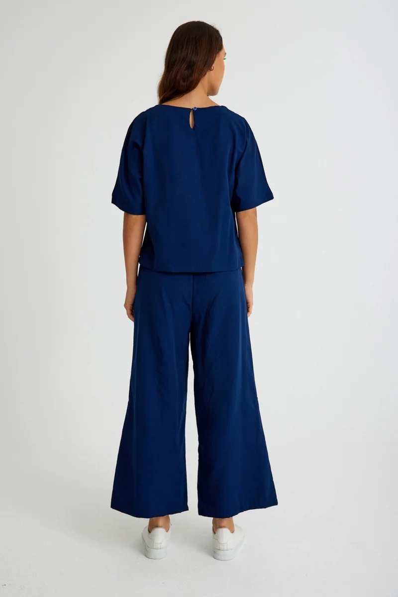 Barbora Linen Daily Comfortable Elastic Waist Women's Two Piece Set Bottom Top
