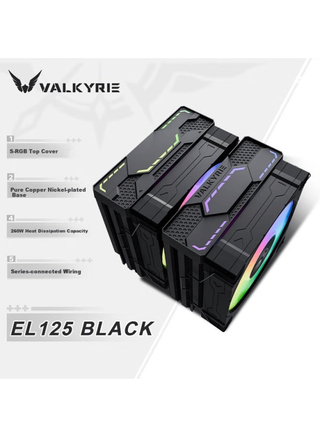 Valkyrie El125 Black Vk Cpu Air Cooler Dual Tower Inverted Gravity 6 Heat Pipes Pure Copper Base Supports Lga1700 Am5 Argb Lighting Effects - Image 1