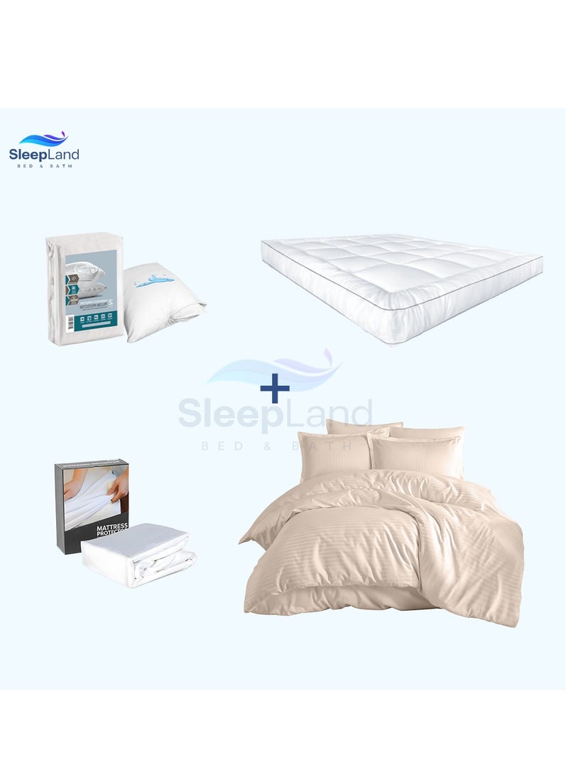 سليب لاند بكج النوم الفندقي – لباد 200×140 سم + واقي مرتبة + طقم واقي مخدة + مفرش فندقي بيج - Image 1