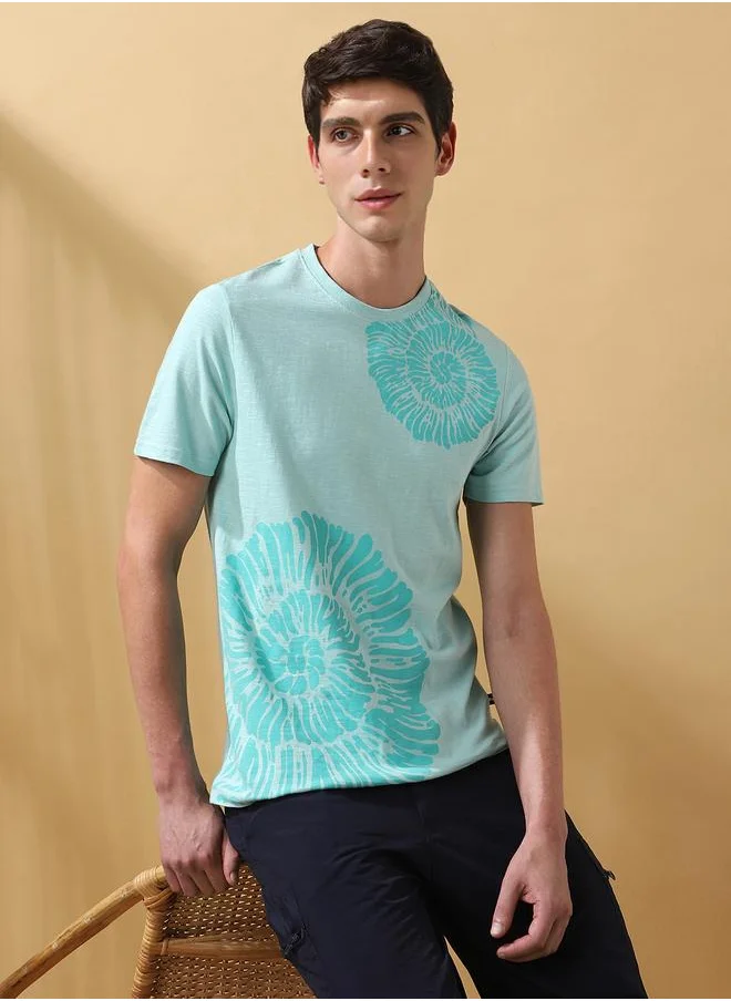 دينيس لينغو Men's Eggshell Blue 100% Cotton Printed Regular Fit T-Shirt