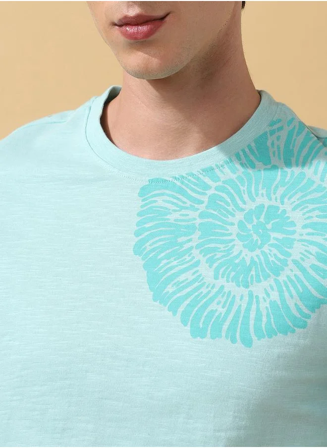دينيس لينغو Men's Eggshell Blue 100% Cotton Printed Regular Fit T-Shirt