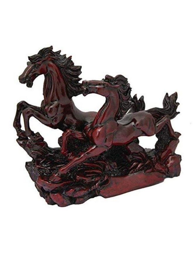 GJ Vastu Feng Shui Two Running Horses Showpiece - Chocolate Color (14 cm x 4 cm x 10 cm), Resin - Image 2