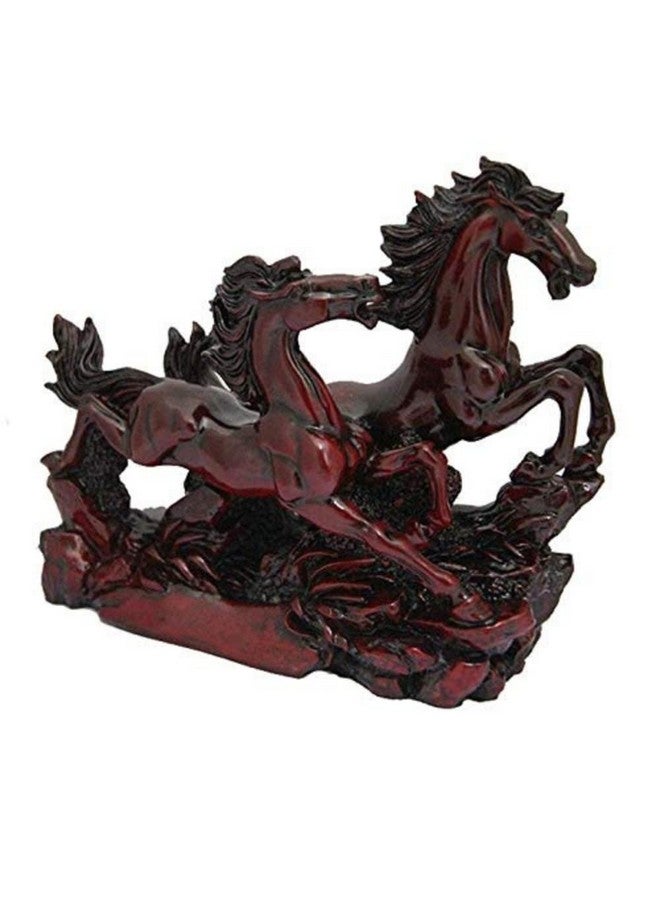 GJ Vastu Feng Shui Two Running Horses Showpiece - Chocolate Color (14 cm x 4 cm x 10 cm), Resin - Image 4