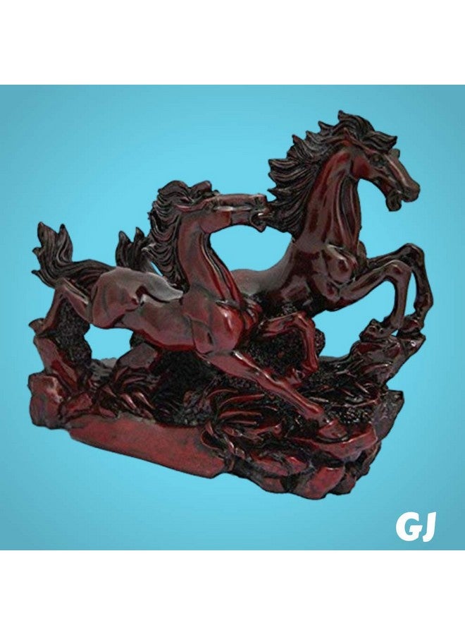 GJ Vastu Feng Shui Two Running Horses Showpiece - Chocolate Color (14 cm x 4 cm x 10 cm), Resin - Image 3
