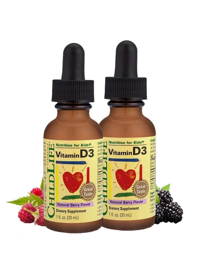 CHILDLIFE ESSENTIALS ChildLife Essentials Vitamin D3 for Infants, Babys, Kids, Toddlers, Children, and Teens, Berry Flavor, Glass Bottle, 1 Fl Oz (Pack of 2)  - Image 1