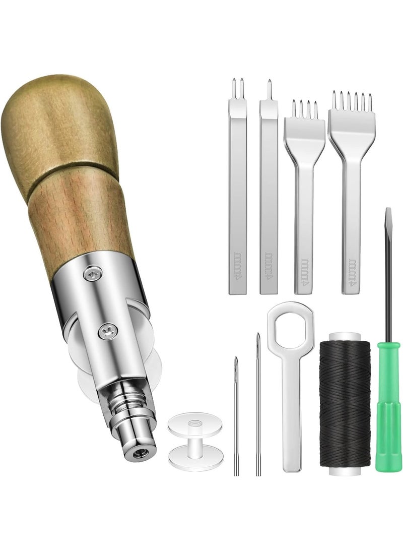 SOLARAE 10 Pieces Sewing Awl Kit, Leather Stitcher Kit, Portable Leather Sewing Awl Kit, Speedy Sewing Awl 1/2/4/6 Leather Hole Punches, for Heavy Duty Leather Sewing Repair Kit, DIY Craft - Image 1