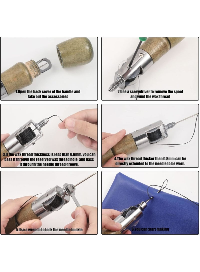 SOLARAE 10 Pieces Sewing Awl Kit, Leather Stitcher Kit, Portable Leather Sewing Awl Kit, Speedy Sewing Awl 1/2/4/6 Leather Hole Punches, for Heavy Duty Leather Sewing Repair Kit, DIY Craft - Image 4