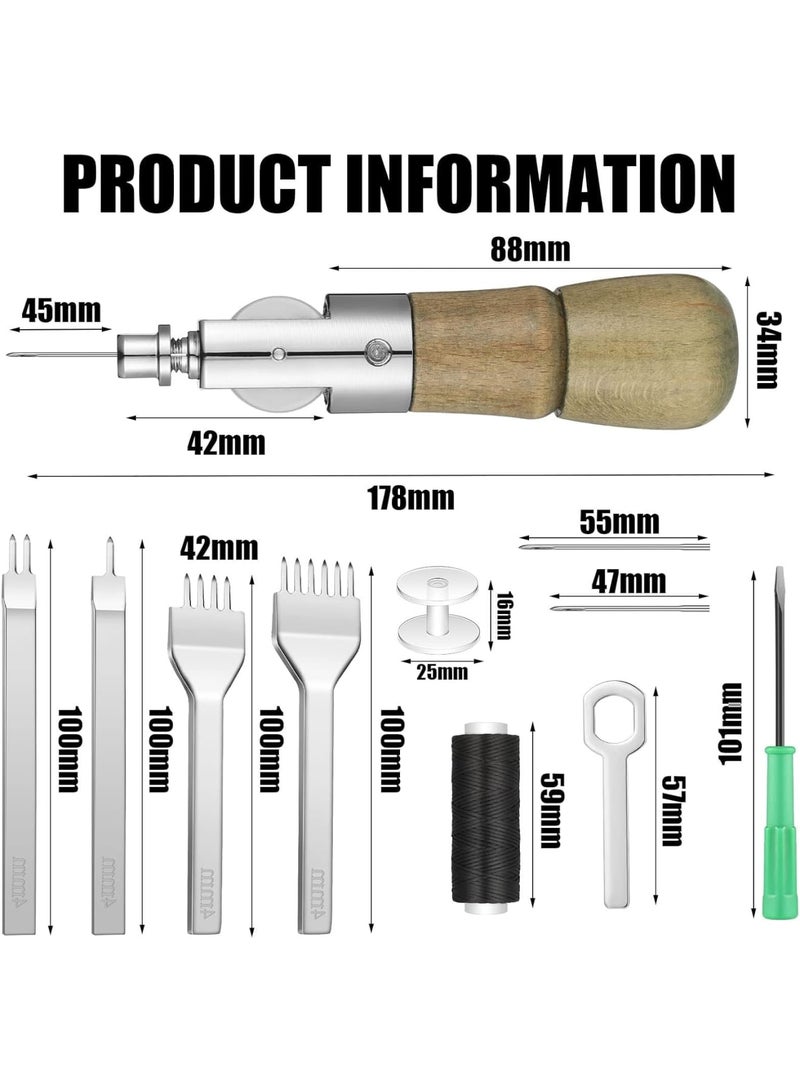 SOLARAE 10 Pieces Sewing Awl Kit, Leather Stitcher Kit, Portable Leather Sewing Awl Kit, Speedy Sewing Awl 1/2/4/6 Leather Hole Punches, for Heavy Duty Leather Sewing Repair Kit, DIY Craft - Image 2