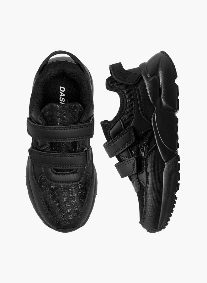 Dash Panelled School Shoes with Hook and Loop Closure