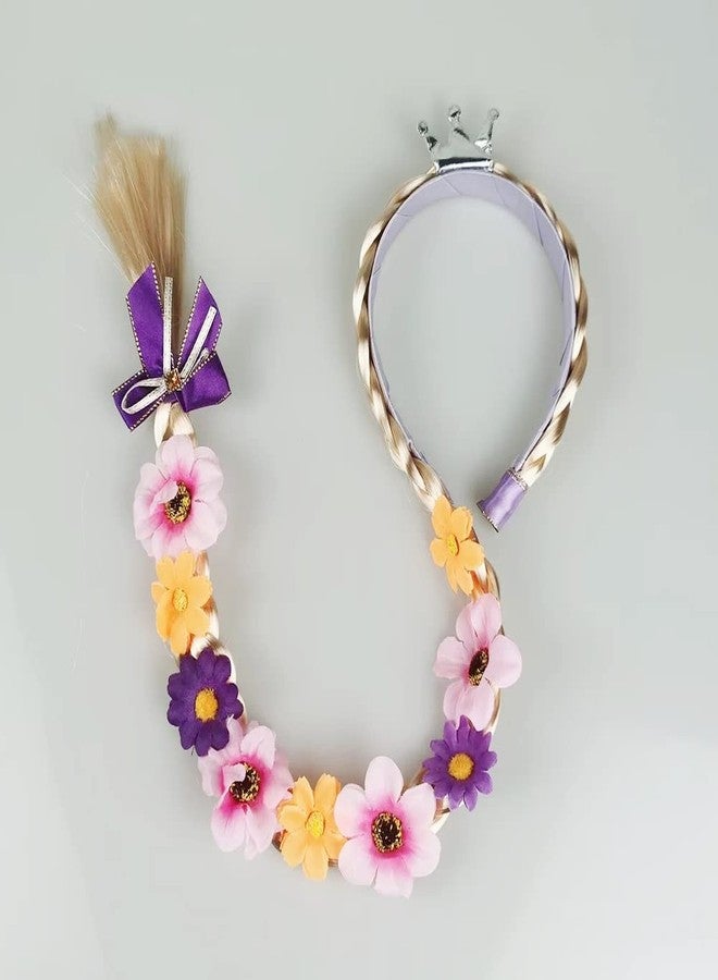 Yosbabe Princess Rapunzel Wig Rapunzel Braid Cosplay Long Hair Wig with Braid Gloves Necklace Dress up Accessories for Girls (purple1) - Image 5