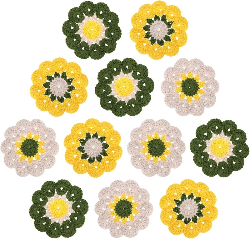 kilofly 12 pc Flower Crochet Coasters for Drinks 12cm 4.7" Handmade Doilies Set - Image 1
