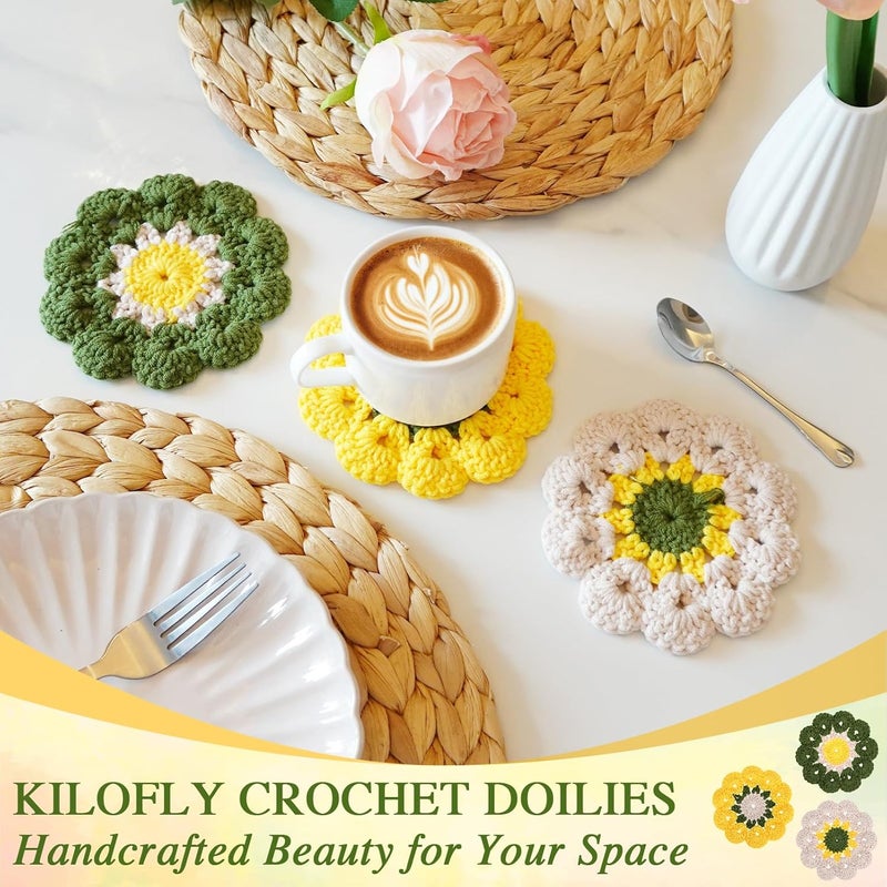 kilofly 12 pc Flower Crochet Coasters for Drinks 12cm 4.7" Handmade Doilies Set - Image 4