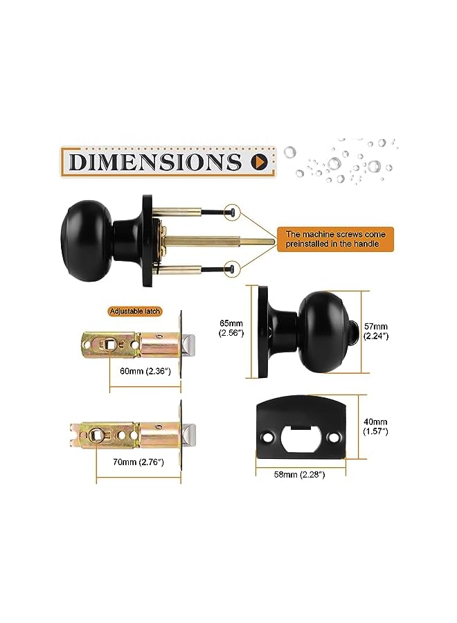 promass Flat Black Privacy Door Knob Interior Bath/Bed Lock Flat Ball Keyless Lock Interior Door Knobs (1 Pack) - Image 4