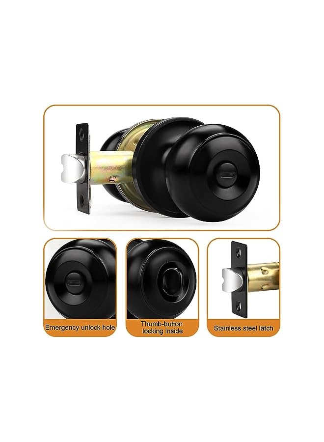 promass Flat Black Privacy Door Knob Interior Bath/Bed Lock Flat Ball Keyless Lock Interior Door Knobs (1 Pack) - Image 3
