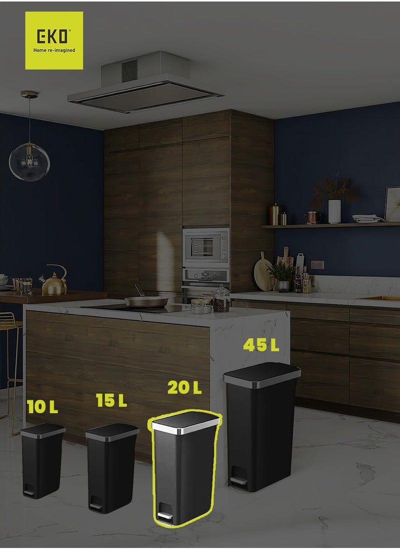 EKO HANA SLIM SERIES | Brushed Matte Finish | Soft-Closing | Fingerprint-Resistant | Step Trash Bin | Versatile For Kitchens & Bathrooms | 20 Liters | Black  - Image 2