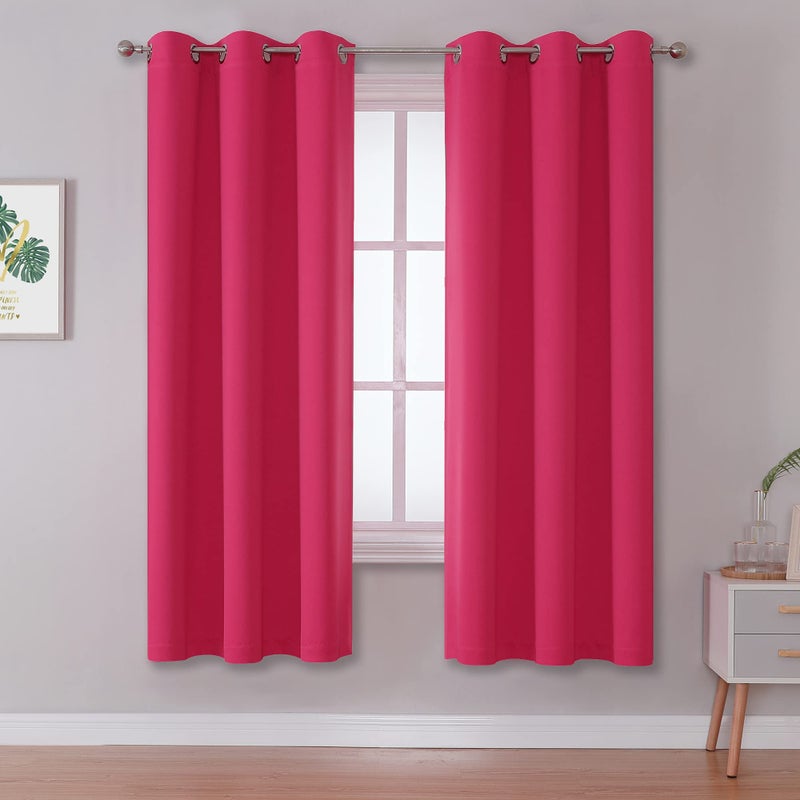 DUALIFE Pink Blackout Curtains for BedroomHot Pink Room Darkening Curtains Thermal Grommet Window Curtains for Girls Living Room 2 Panels 42 x 63 Inch Raspberry