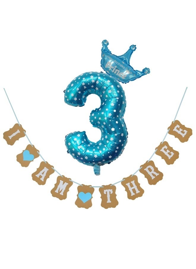 yongsheng Third Birthday Party Decoration Balloon With Crown And Banner for 3 Year Old Boy Girl Birthday Party Decorations Wedding Anniversary Events Supplies  - Image 1