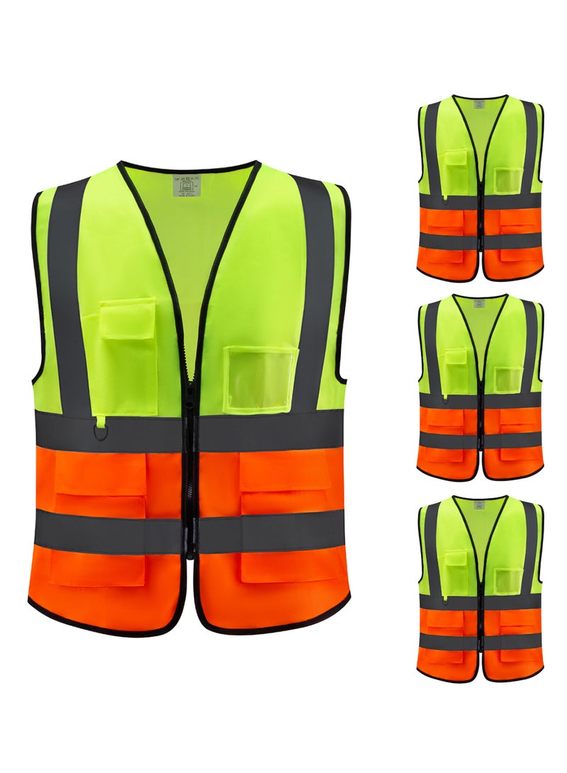 LAWAZIM PRO7 Multi-Pocket - High Visibility Safety Vest - 4 Pack, EN 471 Hi-Vis Reflective Mesh Vest for Men & Women, 5 Pockets, Front Zipper for Construction & Roadwork - Multicolor, XL, 160g - Image 1