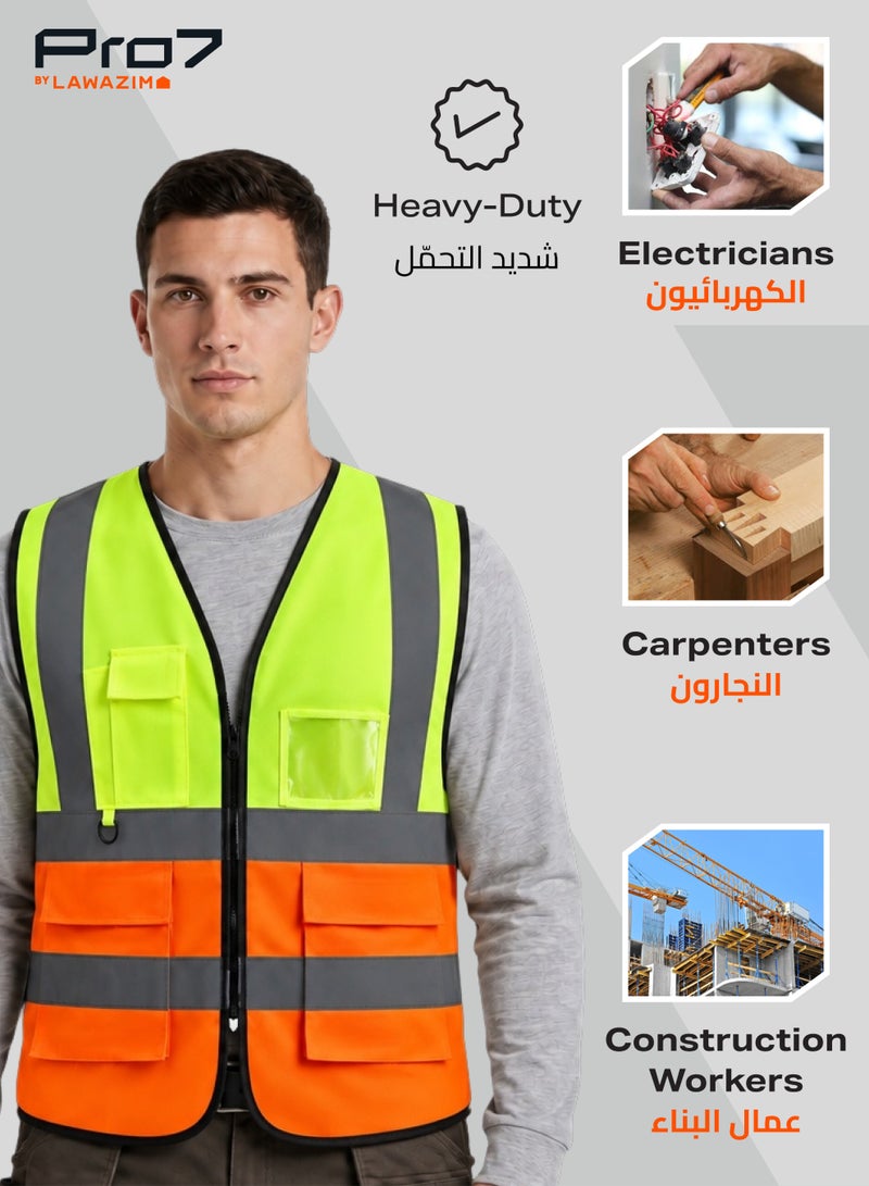 LAWAZIM PRO7 Multi-Pocket - High Visibility Safety Vest - 4 Pack, EN 471 Hi-Vis Reflective Mesh Vest for Men & Women, 5 Pockets, Front Zipper for Construction & Roadwork - Multicolor, XL, 160g - Image 4