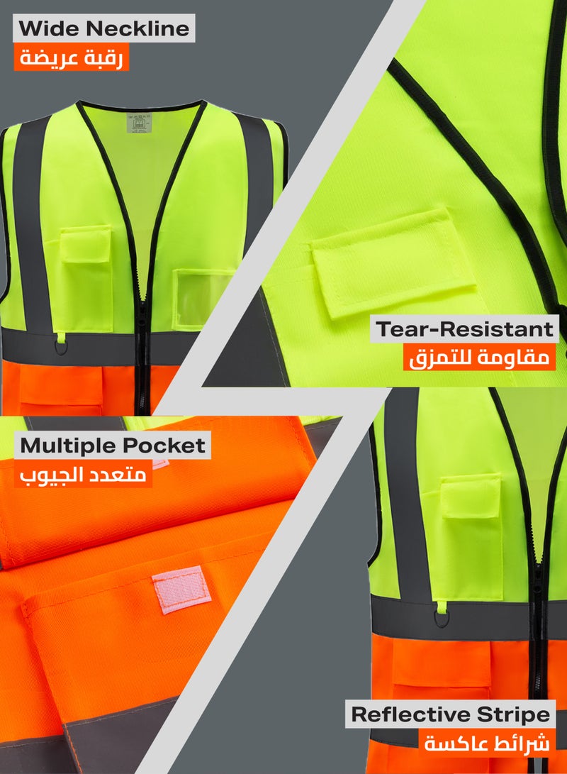 LAWAZIM PRO7 Multi-Pocket - High Visibility Safety Vest - 4 Pack, EN 471 Hi-Vis Reflective Mesh Vest for Men & Women, 5 Pockets, Front Zipper for Construction & Roadwork - Multicolor, XL, 160g - Image 3