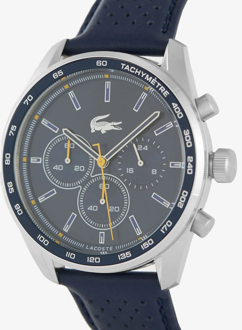 LACOSTE Boston Collection Chronograph Quartz Watch For Men With Navy Blue Leather Strap - 2011344