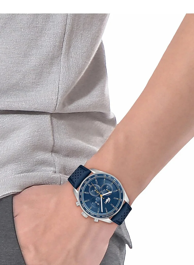 Lacoste  Boston Collection Chronograph Quartz Watch For Men With Navy Blue Leather Strap - 2011344 for Men | Best Price UAE