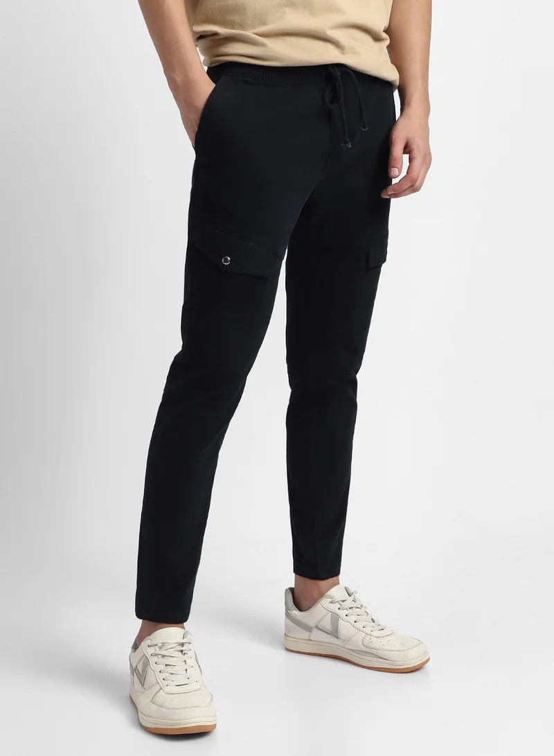دينيس لينغو Slim Fit Navy Men's Cotton Lycra Cargo Trouser, Mid Rise, Full Length, Casual