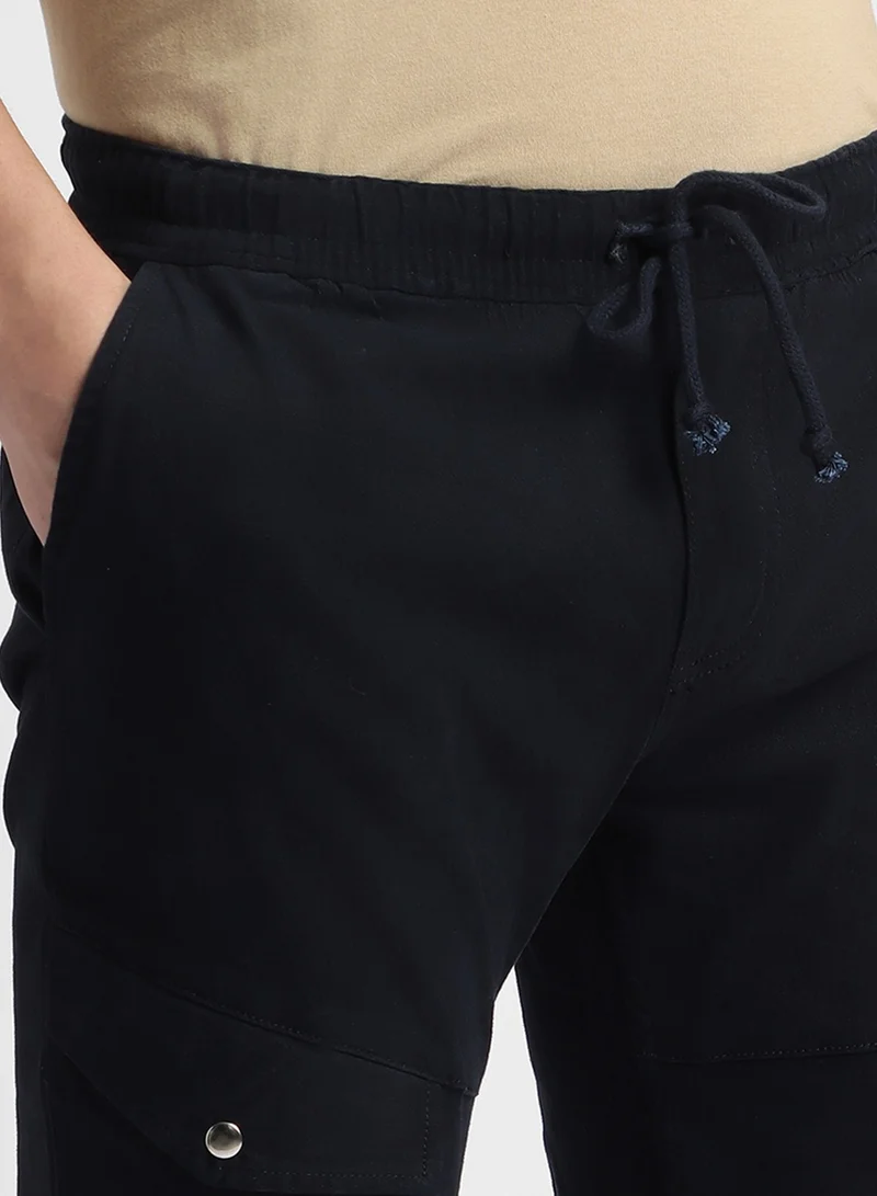 دينيس لينغو Slim Fit Navy Men's Cotton Lycra Cargo Trouser, Mid Rise, Full Length, Casual