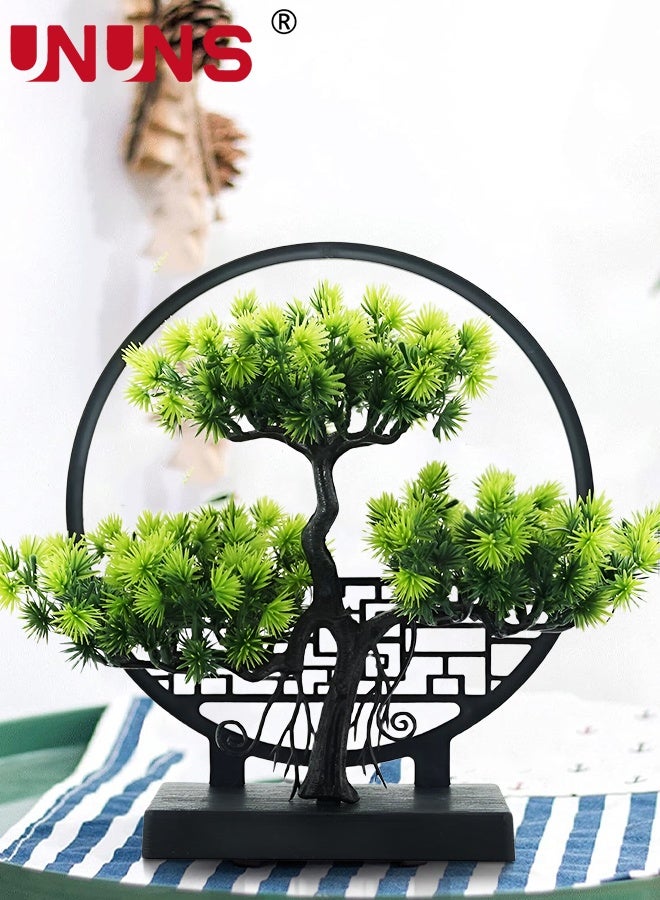 UNUNS Artificial Bonsai Plant,Artificial Beauty Tree Welcoming Pine Plants with Screen Base,Fake Bonsai Tree,Fake Plants,Fake Plants Decor for Home Decor Indoor Bookshelf Office Desk Bathroom,26x26cm - Image 2