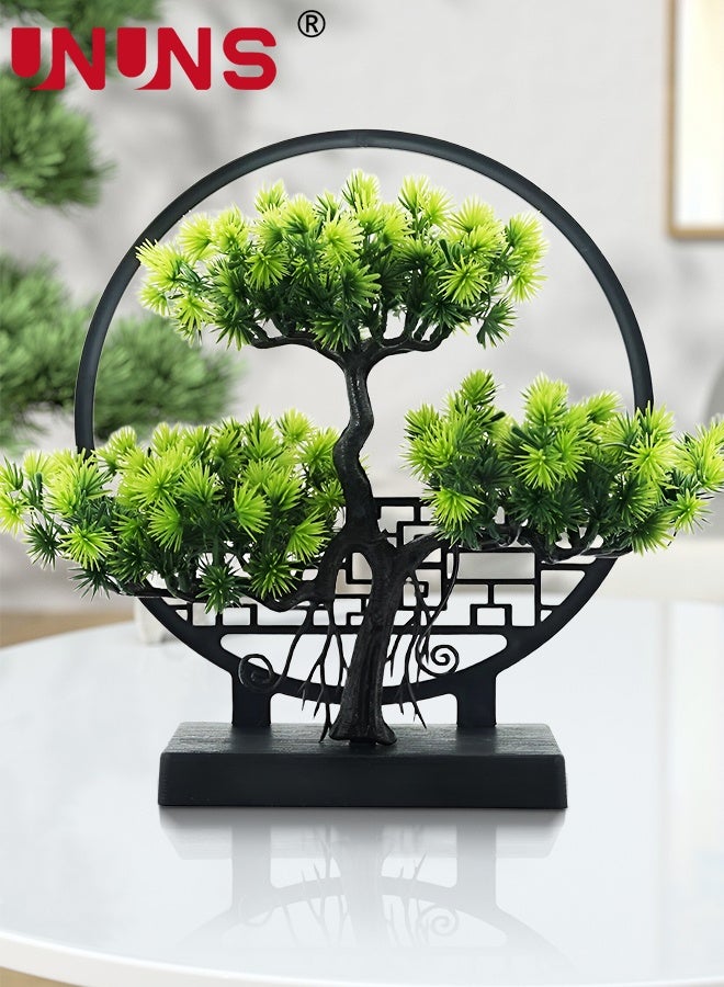 UNUNS Artificial Bonsai Plant,Artificial Beauty Tree Welcoming Pine Plants with Screen Base,Fake Bonsai Tree,Fake Plants,Fake Plants Decor for Home Decor Indoor Bookshelf Office Desk Bathroom,26x26cm - Image 1