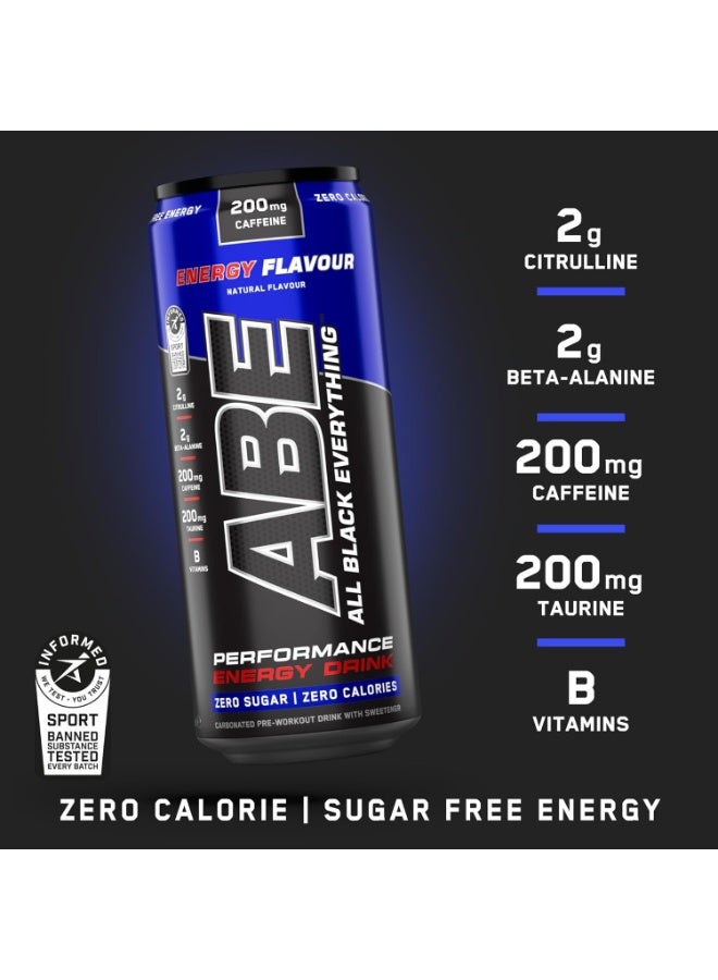 أبلايد نيوتريشن علب مشروب الطاقة والأداء ABE قبل التمرين - مشروب الطاقة والأداء All Black Everything، مشروب غازي خالٍ من السكر من ABE (عبوة من 24 علبة × 330 مل) (امزج وطابق) - Image 5