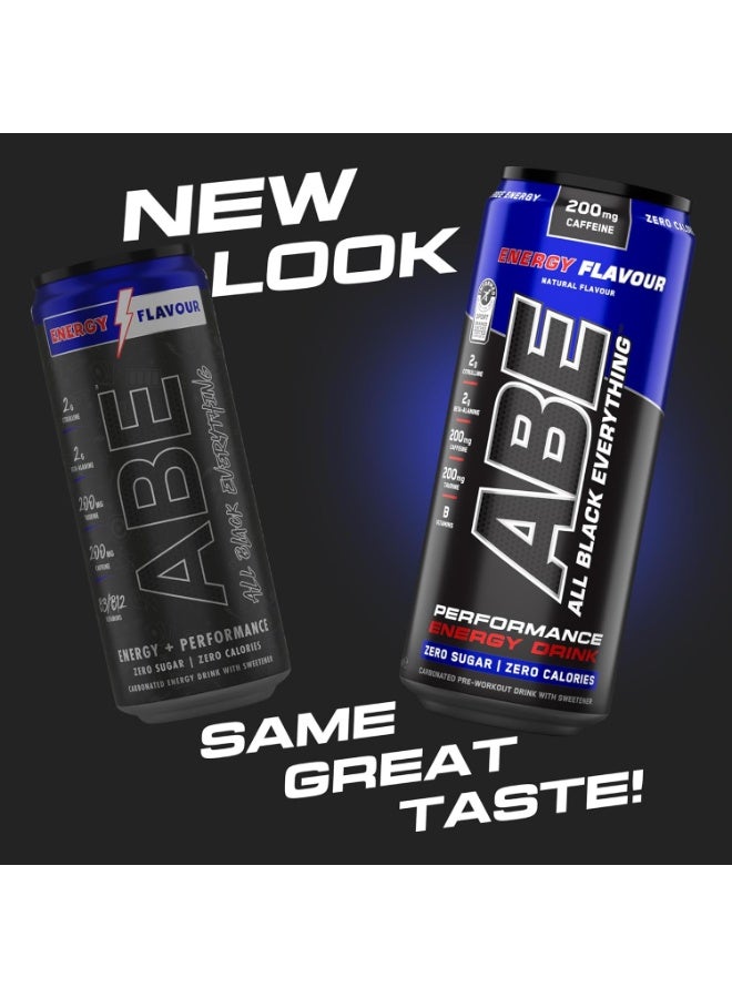 أبلايد نيوتريشن علب مشروب الطاقة والأداء ABE قبل التمرين - مشروب الطاقة والأداء All Black Everything، مشروب غازي خالٍ من السكر من ABE (عبوة من 24 علبة × 330 مل) (امزج وطابق) - Image 4