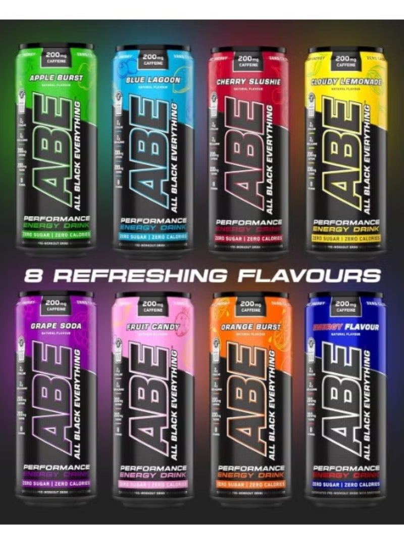 أبلايد نيوتريشن علب مشروب الطاقة والأداء ABE قبل التمرين - مشروب الطاقة والأداء All Black Everything، مشروب غازي خالٍ من السكر من ABE (عبوة من 24 علبة × 330 مل) (امزج وطابق) - Image 2