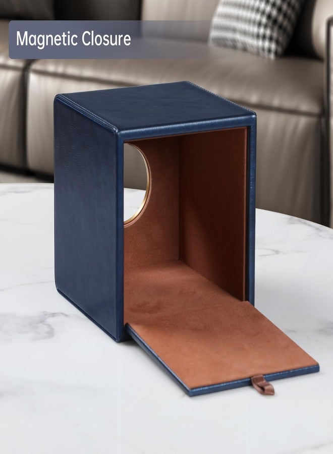 MEIBOOCH Square Tissue Box Cover, Luxury PU Leather Tissue Holder with Magnetic Closure (Navy Blue) - Image 3