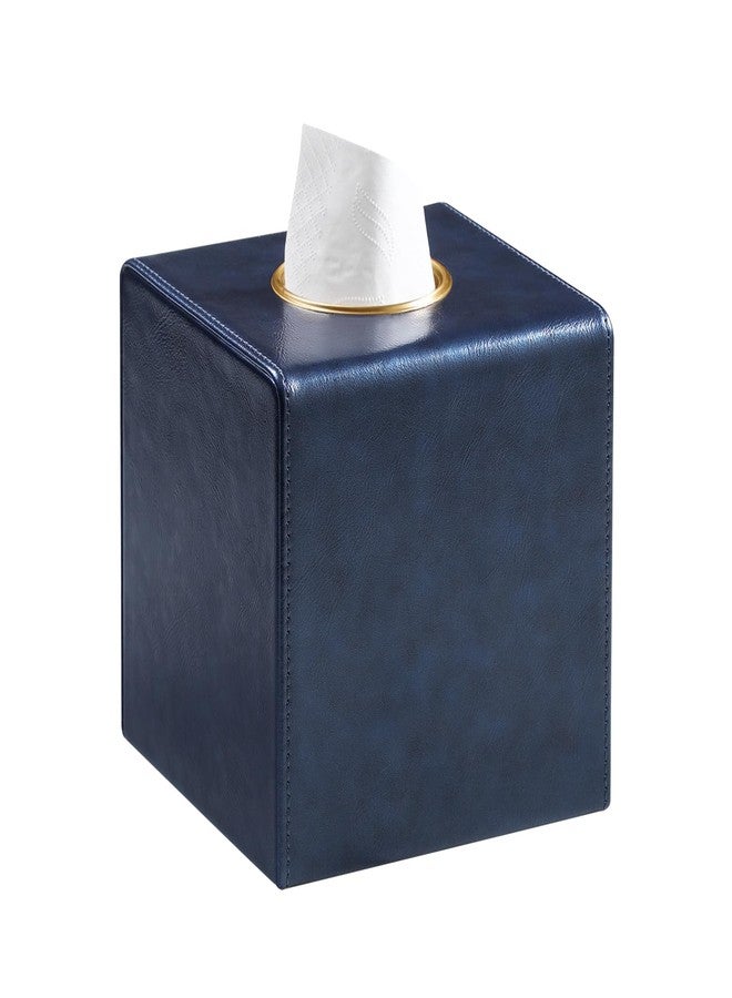 MEIBOOCH Square Tissue Box Cover, Luxury PU Leather Tissue Holder with Magnetic Closure (Navy Blue) - Image 1