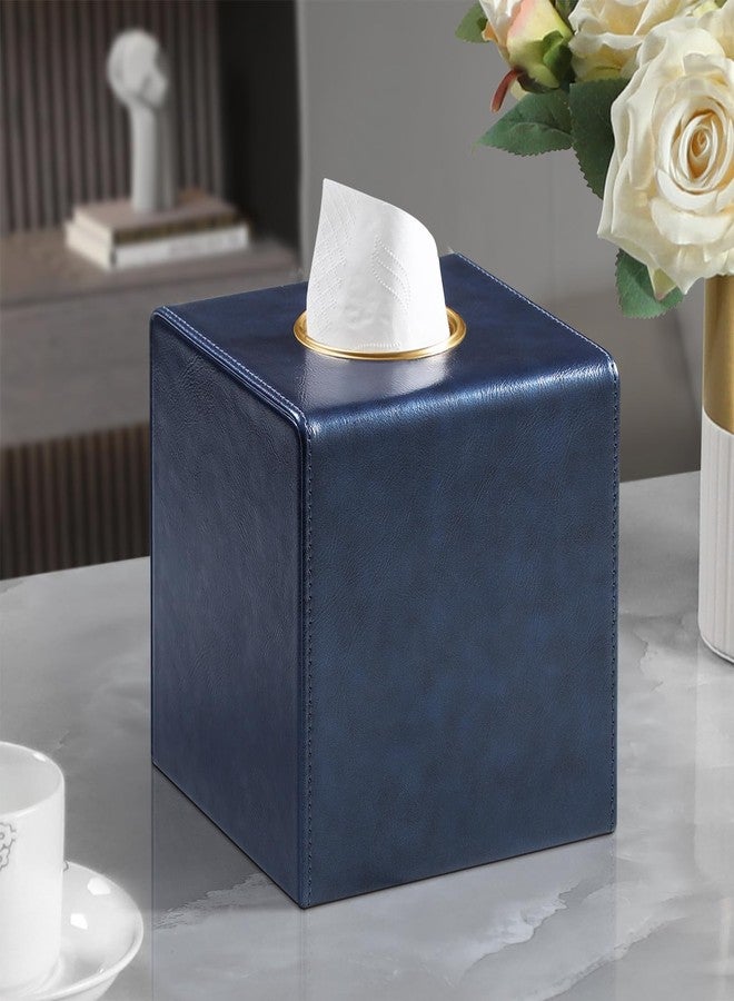 MEIBOOCH Square Tissue Box Cover, Luxury PU Leather Tissue Holder with Magnetic Closure (Navy Blue) - Image 2
