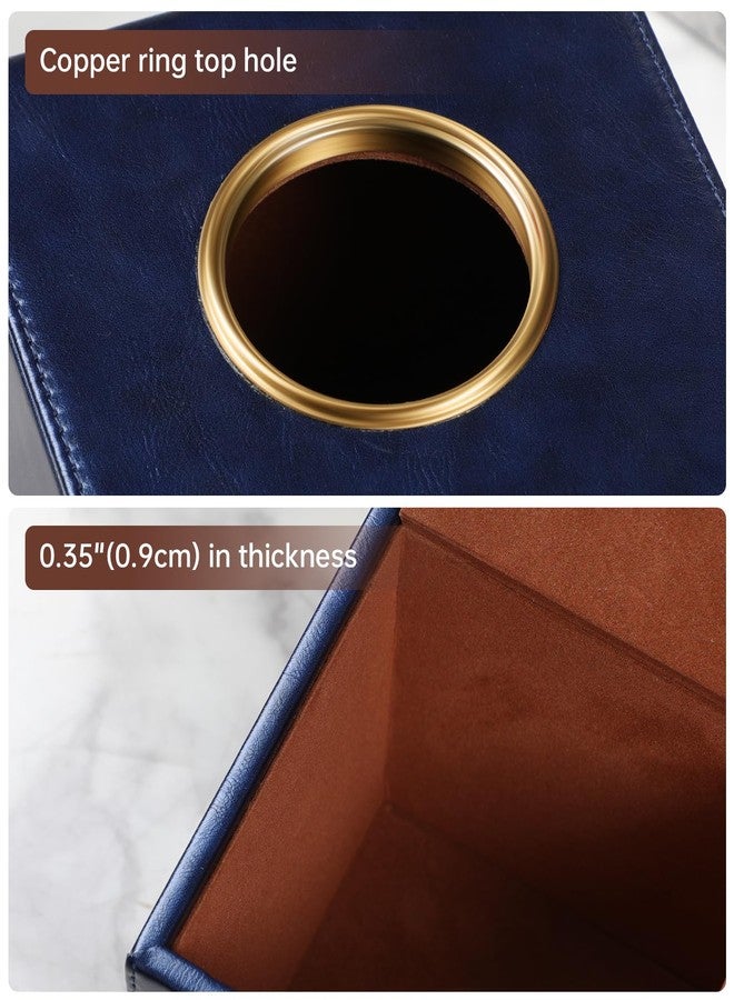 MEIBOOCH Square Tissue Box Cover, Luxury PU Leather Tissue Holder with Magnetic Closure (Navy Blue) - Image 4