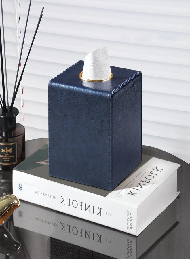 MEIBOOCH Square Tissue Box Cover, Luxury PU Leather Tissue Holder with Magnetic Closure (Navy Blue) - Image 5