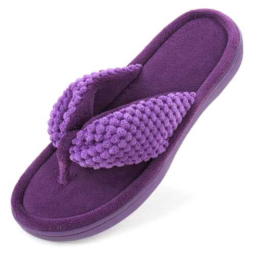 ULTRAIDEAS Women's Popcorn Flip Flop House Slipper with Memory Foam, Gift for Women Mom (Violet, Size 7-8) - Image 1