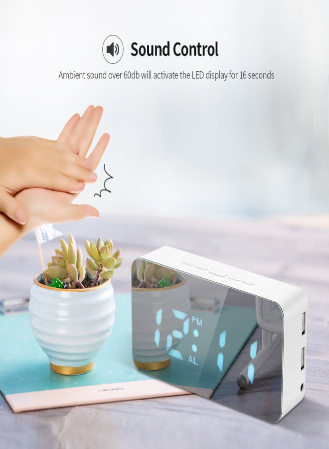 ساعة منبه رقمية ملونة RGB LED تعمل بالبطارية/USB مع مقياس حرارة لسطح المكتب مع إضاءة قابلة للتعديل و3 منبهات ووظيفة الغفوة ووظيفة شحن USB - أبيض  - Image 2