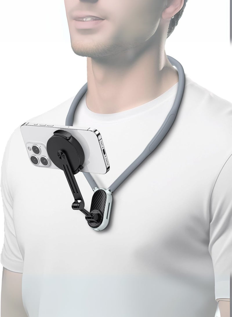 TELESIN Magnetic Neck Mount Phone Holder – Hands-Free POV/Vlog Selfie Stand, Adjustable Necklace Strap for iPhone 15/14/13/12 & Android Devices – Secure Video Recording Accessory (White)  - Image 1