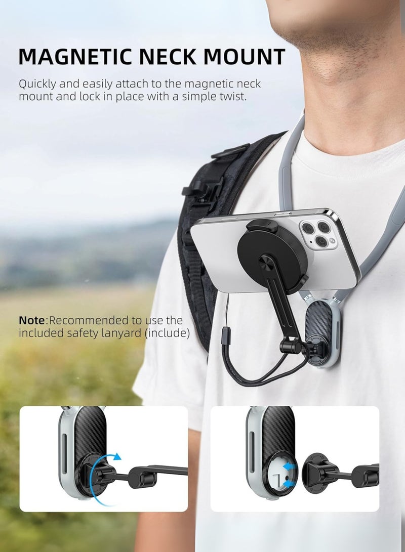 TELESIN Magnetic Neck Mount Phone Holder – Hands-Free POV/Vlog Selfie Stand, Adjustable Necklace Strap for iPhone 15/14/13/12 & Android Devices – Secure Video Recording Accessory (White)  - Image 4