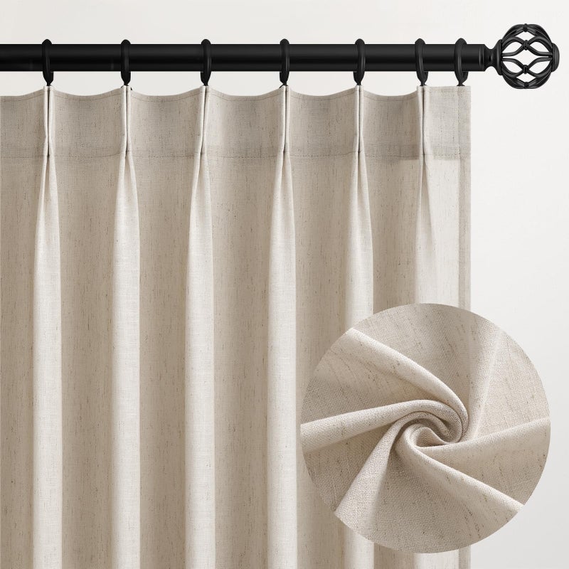 Topfinel Oatmeal Beige Pinch Pleated Curtains 84 Inches Long for Living Room 2 Panels Sets,Stone Washed Linen Earth Tone Decor Back Tab Boho Neutral Greige Earthy Sheer Curtain for Bedroom - Image 1